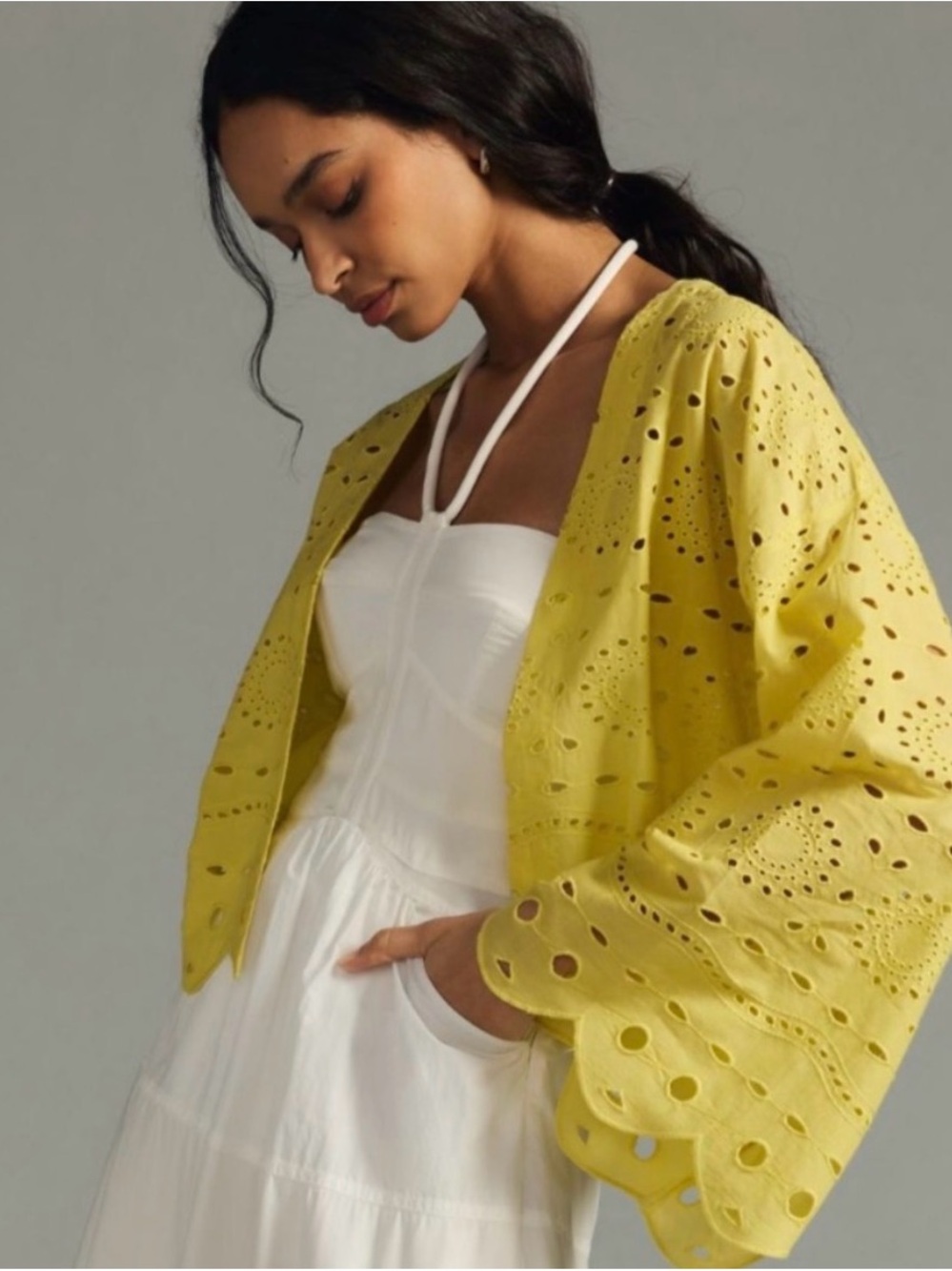 Maeve by Anthropologie Yellow Eyelet Long Sleeve Blouse